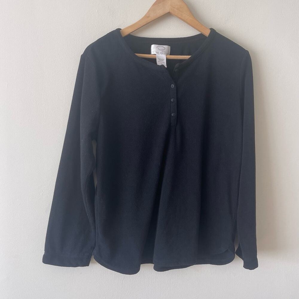 Oscar De La Renta Black Long Sleeve Henley Fleece Top Women’s size M